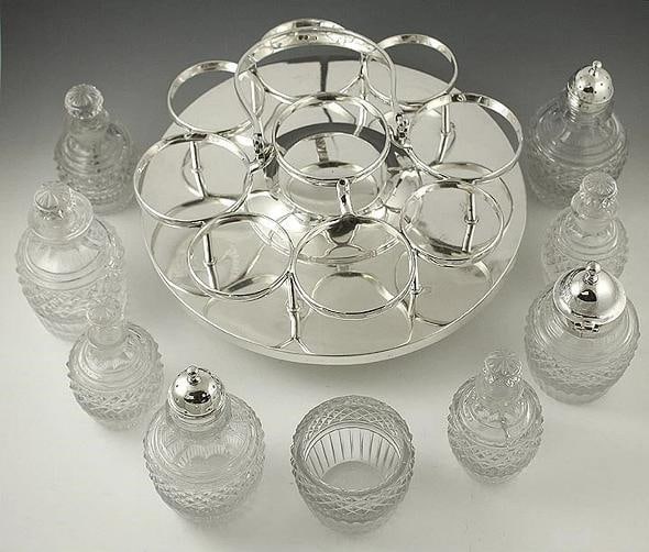 Huge English 1824 Sterling & Glass Cruet Set - 2