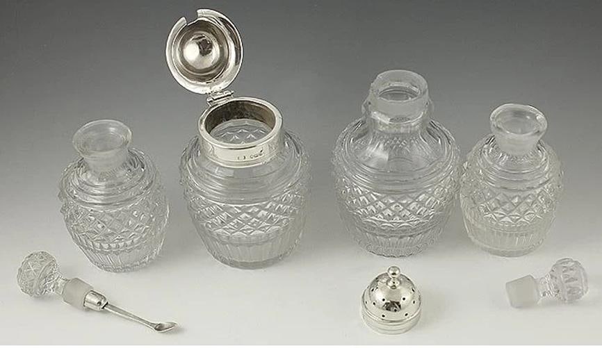 Huge English 1824 Sterling & Glass Cruet Set - 3