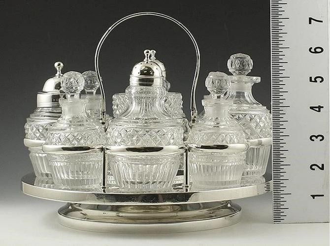 Huge English 1824 Sterling & Glass Cruet Set - 7
