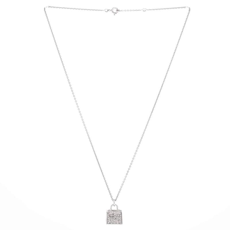Hermes Kelly Amulette Pendant Necklace 18K White Gold and Diamonds - 2