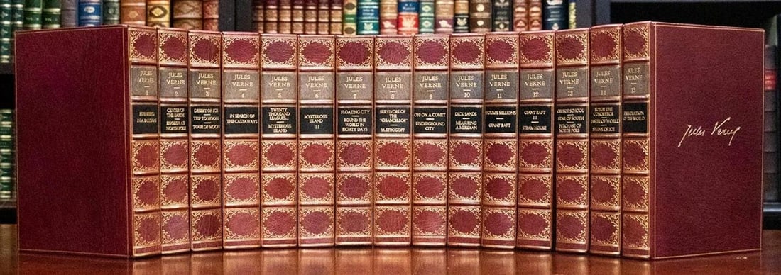 1911 The Works of Jules Verne Limited Edition Fine Leather Bindings Color Plates - 2