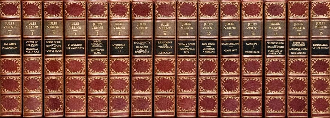 1911 The Works of Jules Verne Limited Edition Fine Leather Bindings Color Plates - 3