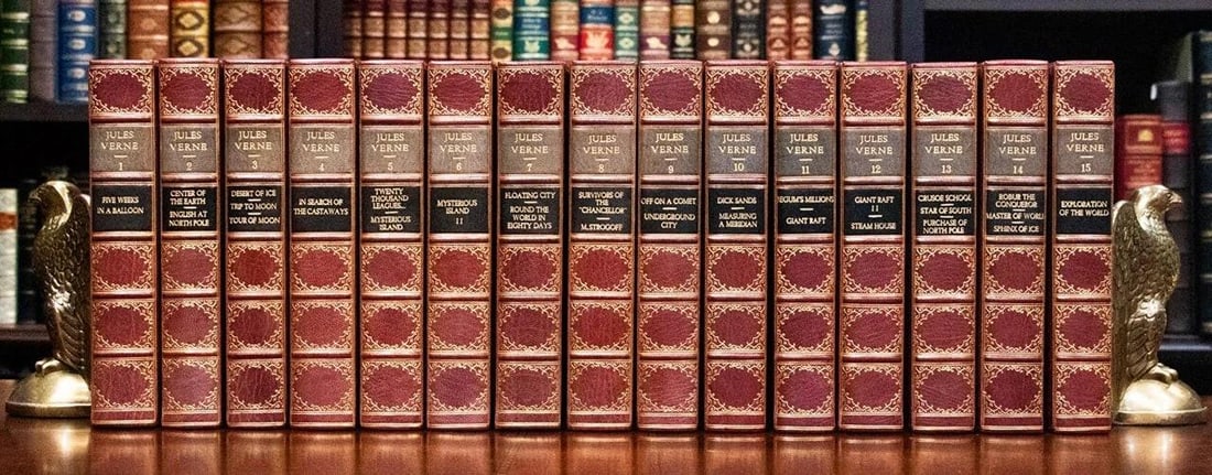 1911 The Works of Jules Verne Limited Edition Fine Leather Bindings Color Plates - 4