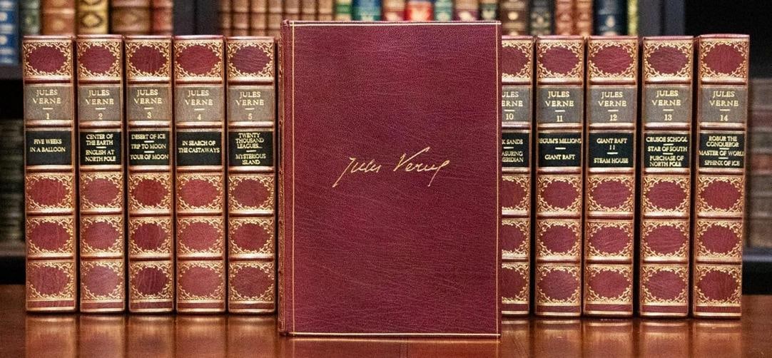 1911 The Works of Jules Verne Limited Edition Fine Leather Bindings Color Plates - 5