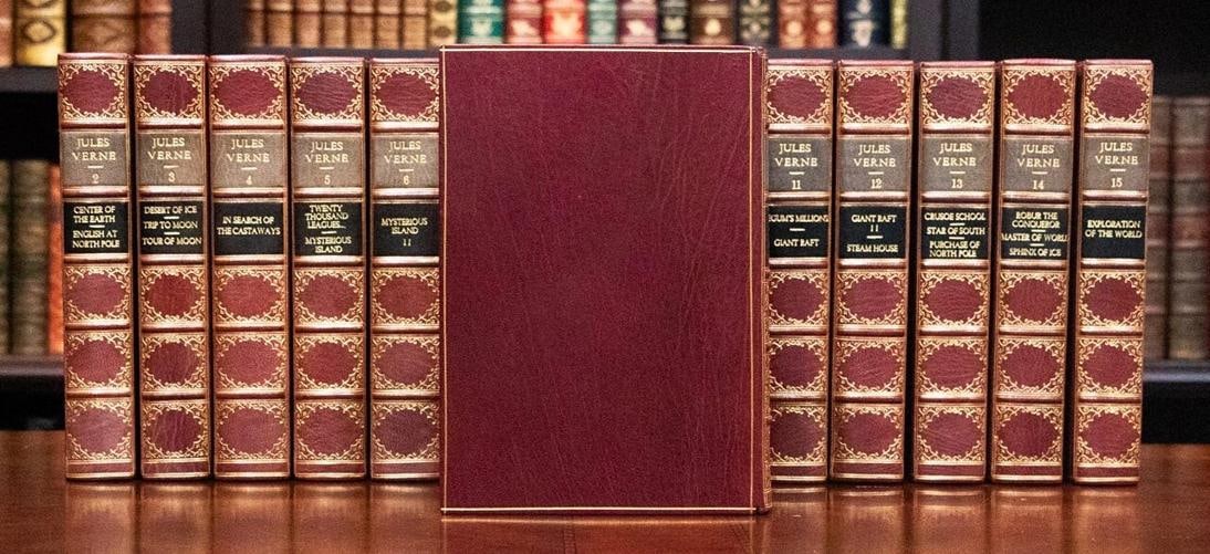 1911 The Works of Jules Verne Limited Edition Fine Leather Bindings Color Plates - 6