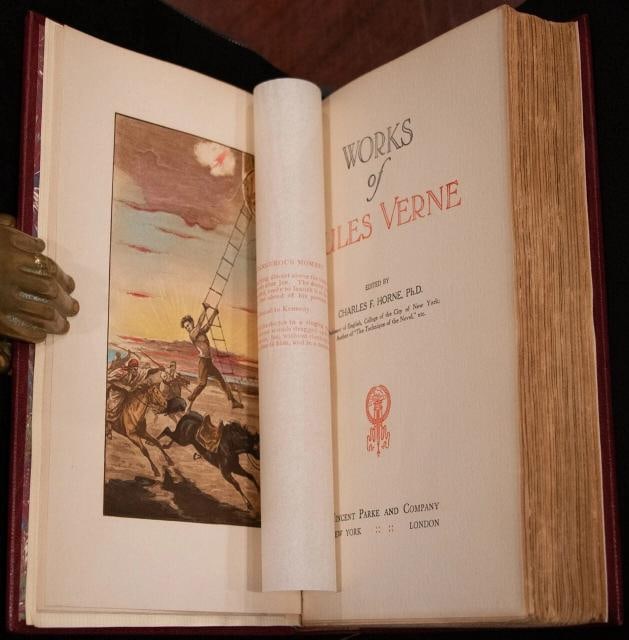 1911 The Works of Jules Verne Limited Edition Fine Leather Bindings Color Plates - 9