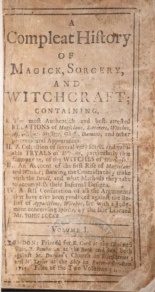 Richard Boulton / Compleat History OF MAGICK SORCERY AND WITCHCRAFT 1st ed 1715 - 7