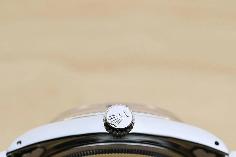 ROLEX MENS DATEJUST 1601 GREEN DIAMOND 18K WHITE GOLD STEEL WATCH w/ FOLDED BAND - 9