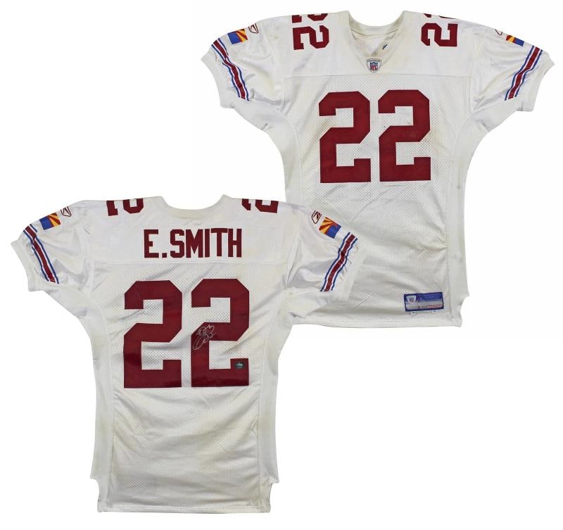 Cardinals Emmitt Smith Signed Game Worn 9/14/03 White Reebok Jersey Prova & BAS: Team: Arizona Cardinals,League: NFL,Sport: Football,PRODUCT_COA: Beckett,PRODUCT_SIGNED_BY_NAME: Emmitt Smith,PRODUCT_SIGNED_BY_BRAND: Arizona Cardinals,Country of Origin: Jersey