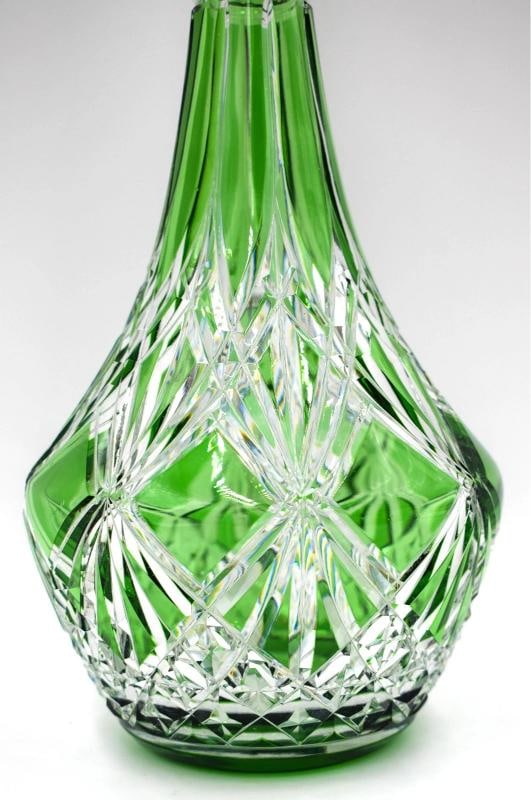 Baccarat France Green Cut to Clear Tall Decanter, Circa 1920 - 2
