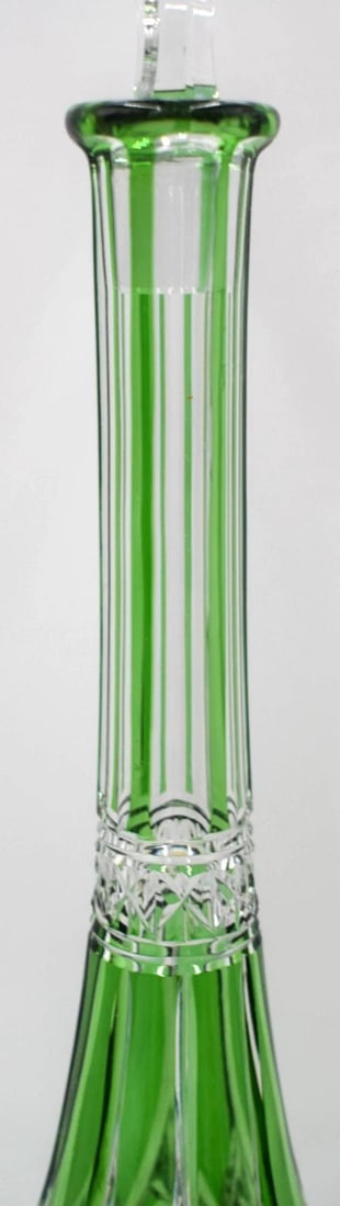 Baccarat France Green Cut to Clear Tall Decanter, Circa 1920 - 3