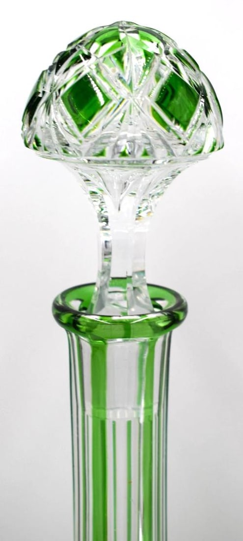Baccarat France Green Cut to Clear Tall Decanter, Circa 1920 - 4