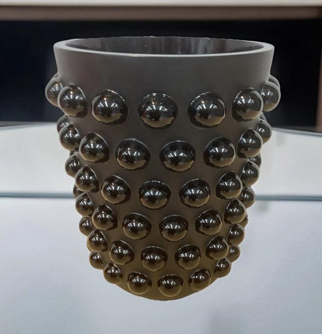Xl Lalique Style Crystal Mossi Black Vase H8.5Ã¢â‚¬Â Heavy Art  - 2