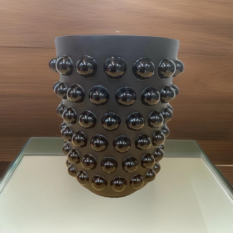 Xl Lalique Style Crystal Mossi Black Vase H8.5Ã¢â‚¬Â Heavy Art  - 3