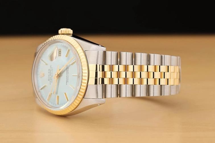 ROLEX MENS DATEJUST 16013 ICEBLUE DIAL 18K YELLOW GOLD STAINLESS STEEL WATCH - 4
