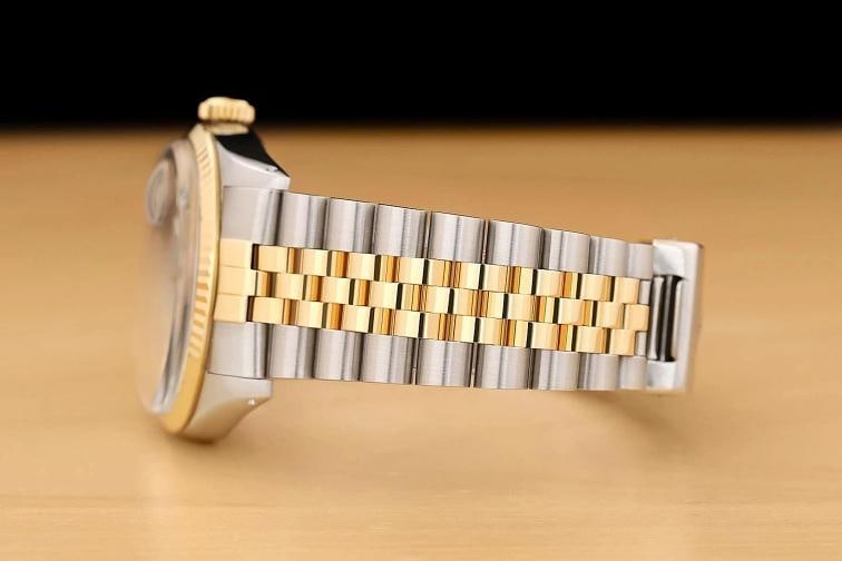 ROLEX MENS DATEJUST 16013 ICEBLUE DIAL 18K YELLOW GOLD STAINLESS STEEL WATCH - 5