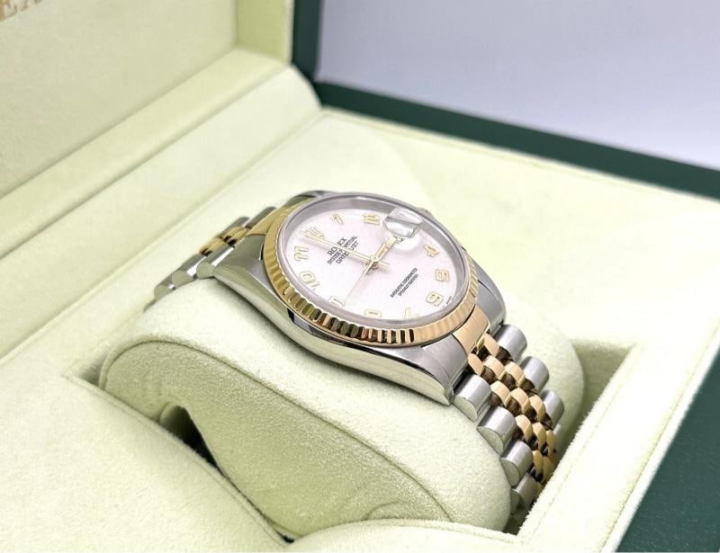 Rolex Datejust 16233 36mm Ivory Jubilee Arabic Dial 18K Gold Steel Box Papers - 6