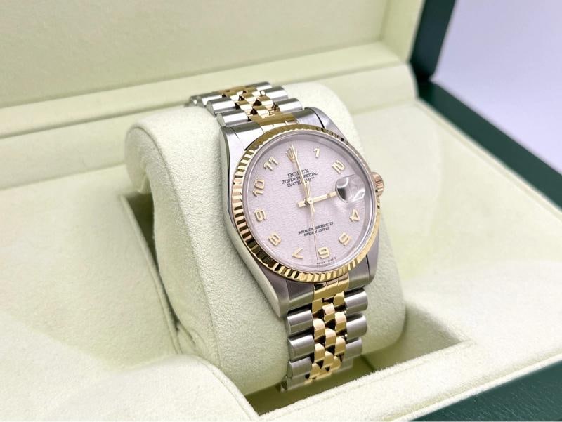 Rolex Datejust 16233 36mm Ivory Jubilee Arabic Dial 18K Gold Steel Box Papers - 7