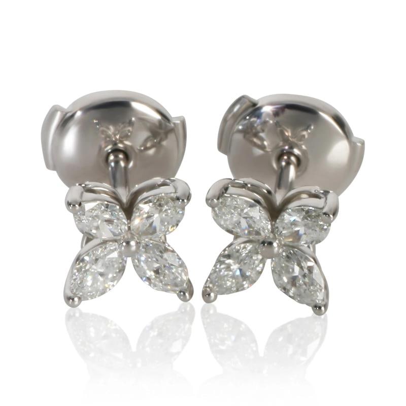 Tiffany & Co. Platinum Diamond Small Model Victoria Earrings: Condition: Pre-owned - Good,Shape: Marquise,Item Length: 7 mm,Country of Origin: Italy,With Original Box/Packaging: Yes,Side Stone Type: Diamond,Side Stone Weight (cts): 0.64,Metal Purity: 950,With