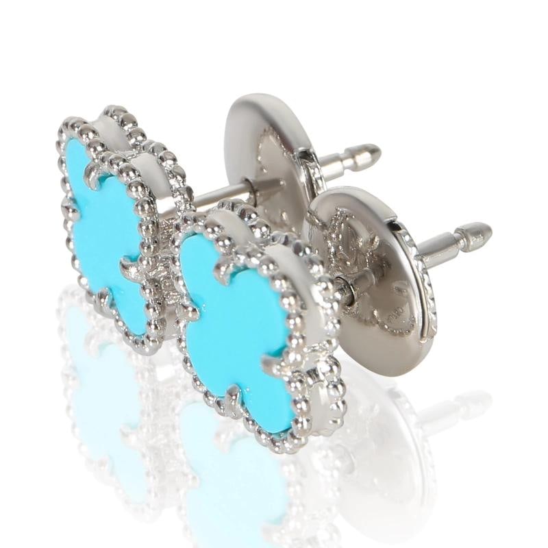 Van Cleef & Arpels White Gold Turquoise Sweet Alhambra Earrings - 2