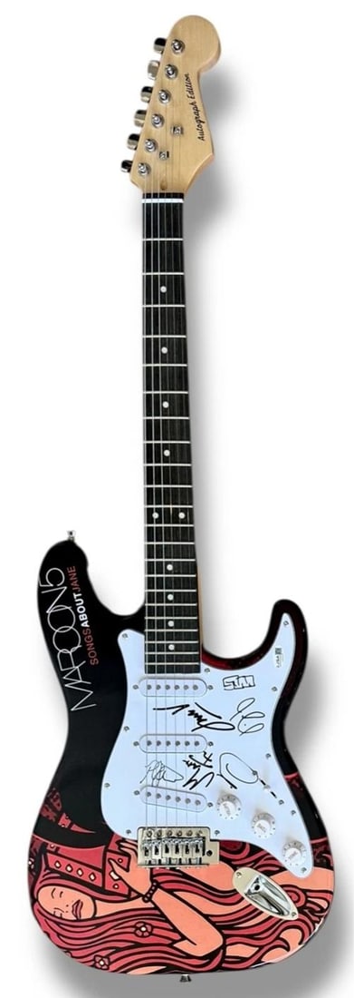 Maroon 5 Signed Guitar JSA COA Custom Graphics Adam Levine +5 members - 3
