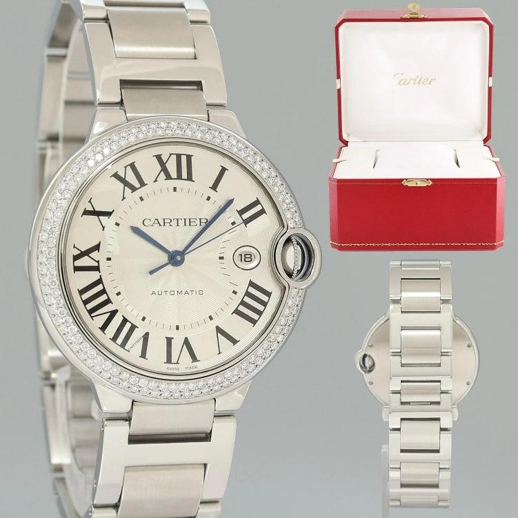 MINT DIAMOND Cartier W69012Z4 Ballon Bleu 3001 Silver Roman Steel Gold 42mm: Condition: Pre-owned - Excellent,Reference Number: W69012Z4,Model: Cartier Ballon Bleu,Dial Color: Gold,Band Color: Gold,Bezel Color: Gold,Case Color: Gold,Band Material: Steel,Case Size: 42 mm,Bezel