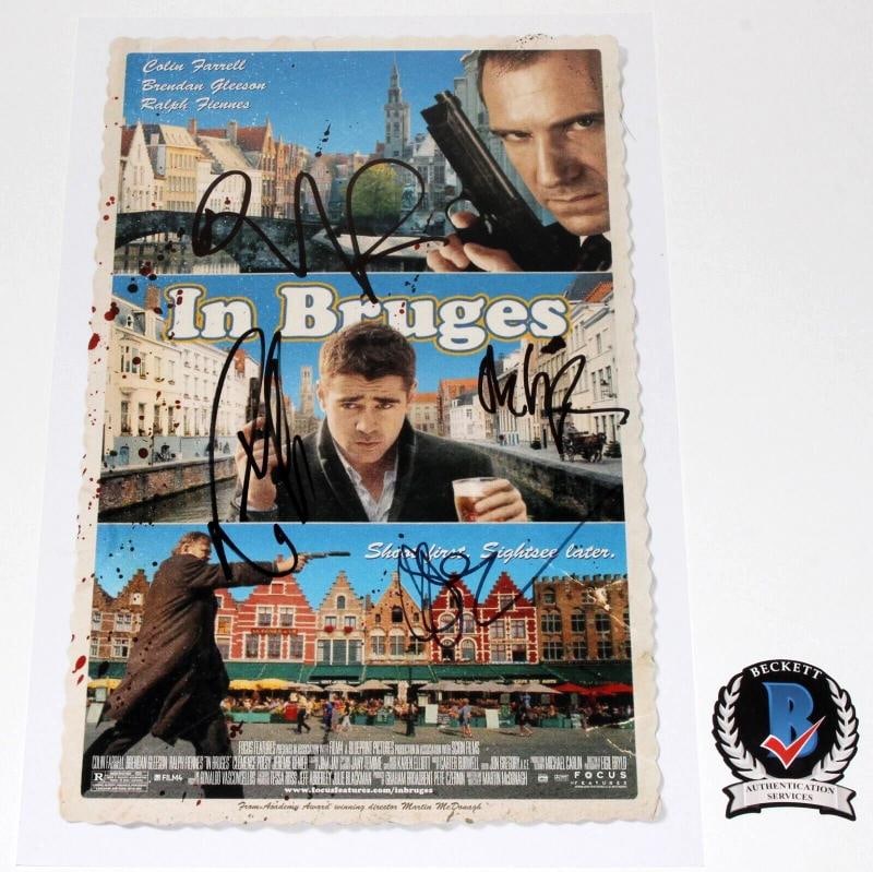 IN BRUGES CAST SIGNED 12x18 MOVIE POSTER FARRELL FIENNES GLEESON BECKETT COA X4: Industry: Movies,Autograph Authentication: Beckett,Object Type: Poster,Original/Reproduction: Original,Country of Origin: United States