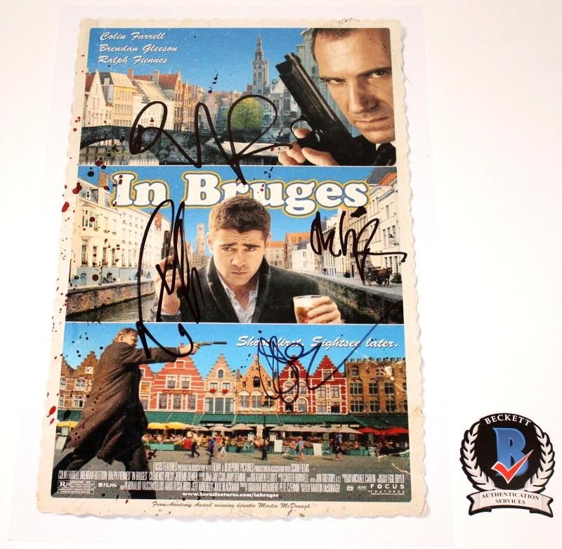 IN BRUGES CAST SIGNED 12x18 MOVIE POSTER FARRELL FIENNES GLEESON BECKETT COA X4 - 2