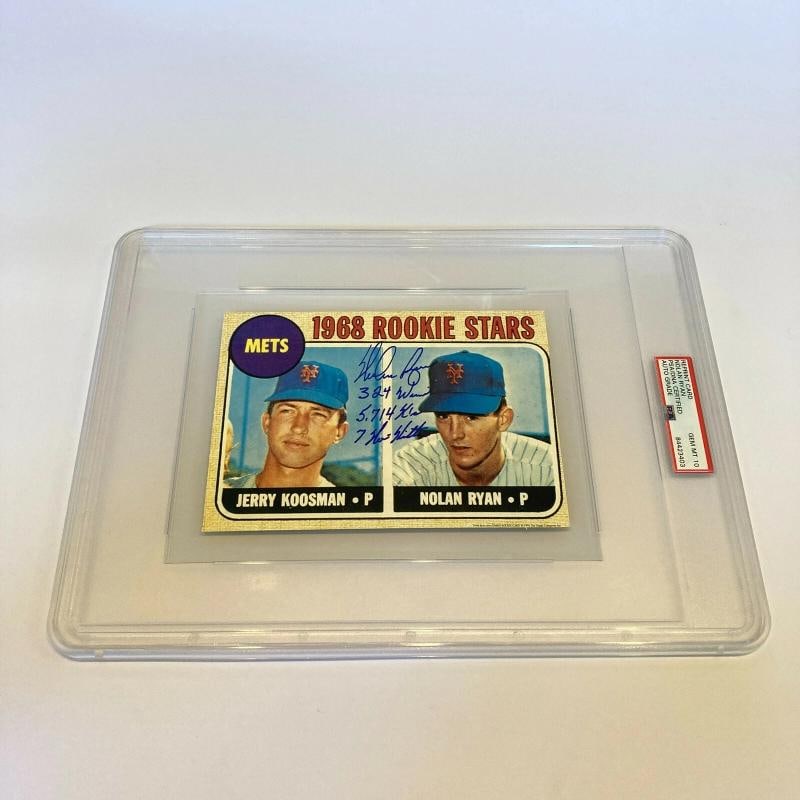 Nolan Ryan Signed Heavily Inscribed Jumbo 1968 Topps RC RP PSA DNA GEM MINT 10: Condition: Graded - PSA 10: Professionally graded ,Season: 1968,Player/Athlete: Nolan Ryan,Type: Sports Trading Card,Features: Rookie,Manufacturer: Topps,Sport: Baseball,Autograph Authentication:
