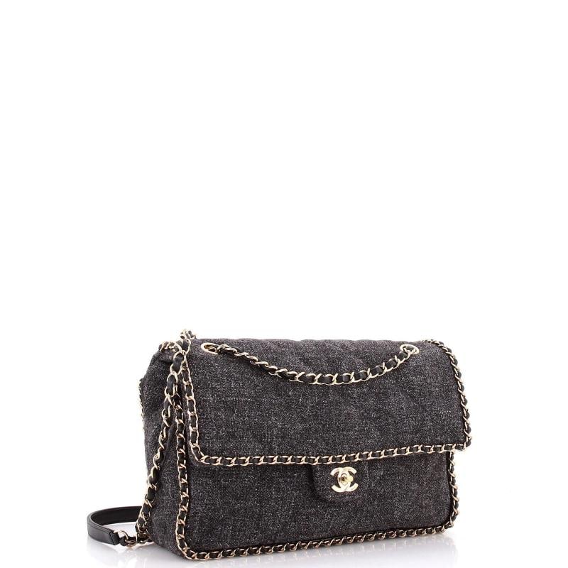 Chanel Running Chain Around Flap Bag Quilted Wool Tweed Medium - 2