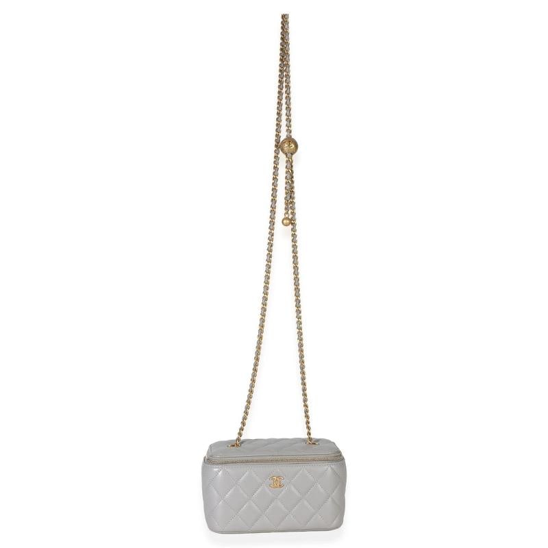 Chanel Grey Quilted Lambskin Small Pearl Crush Vanity Case - 6