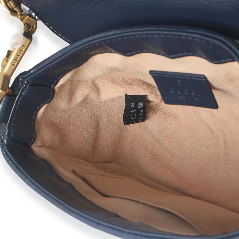 Gucci Navy White Calfskin Matelasse Diagonal Torchon Mini GG Marmont Top Handle - 2