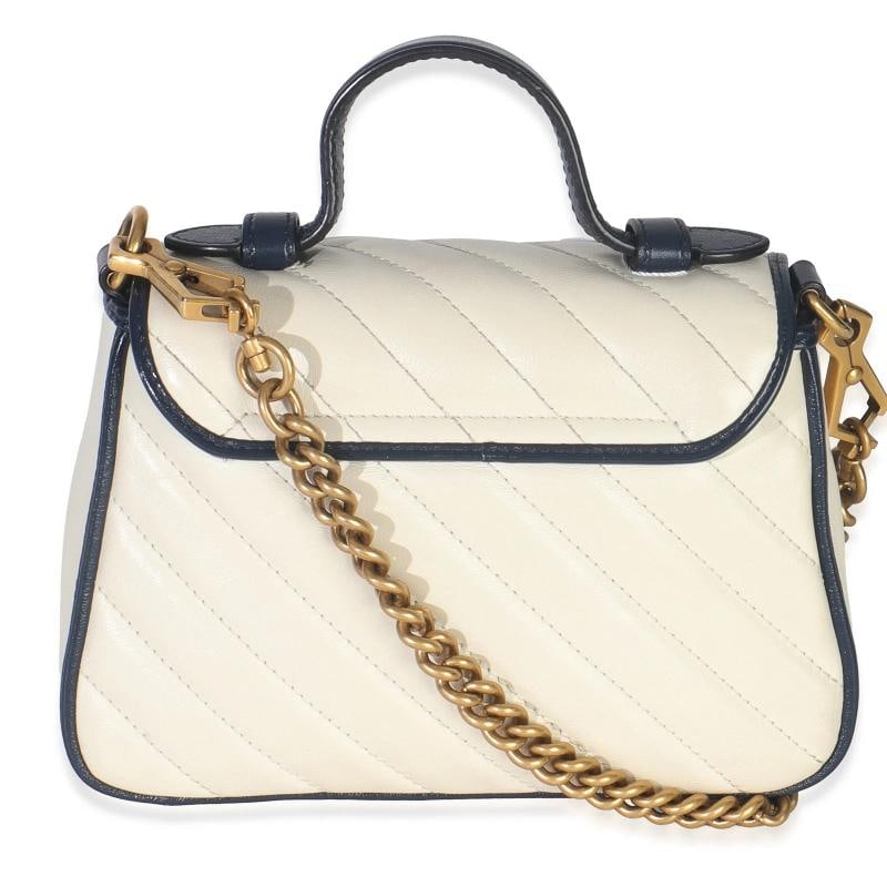 Gucci Navy White Calfskin Matelasse Diagonal Torchon Mini GG Marmont Top Handle - 5