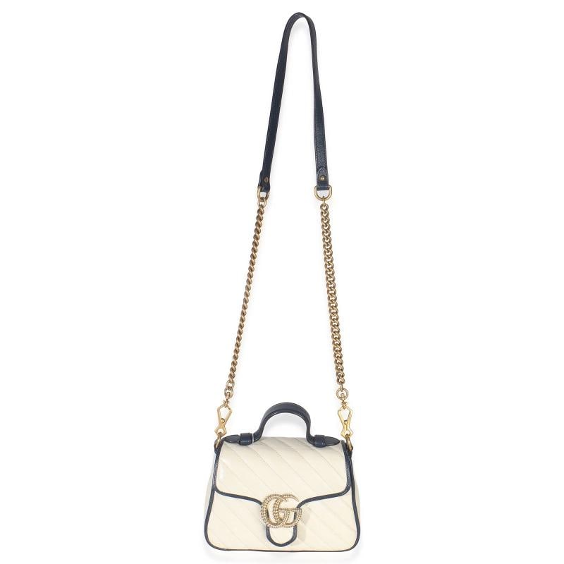 Gucci Navy White Calfskin Matelasse Diagonal Torchon Mini GG Marmont Top Handle - 6