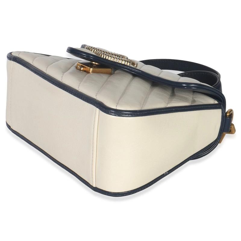 Gucci Navy White Calfskin Matelasse Diagonal Torchon Mini GG Marmont Top Handle - 7