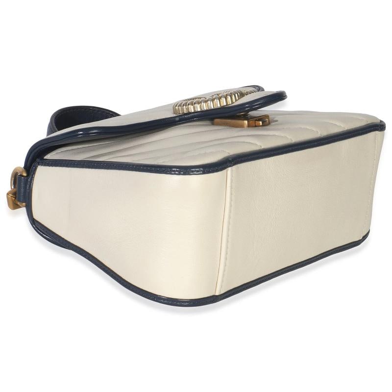 Gucci Navy White Calfskin Matelasse Diagonal Torchon Mini GG Marmont Top Handle - 8