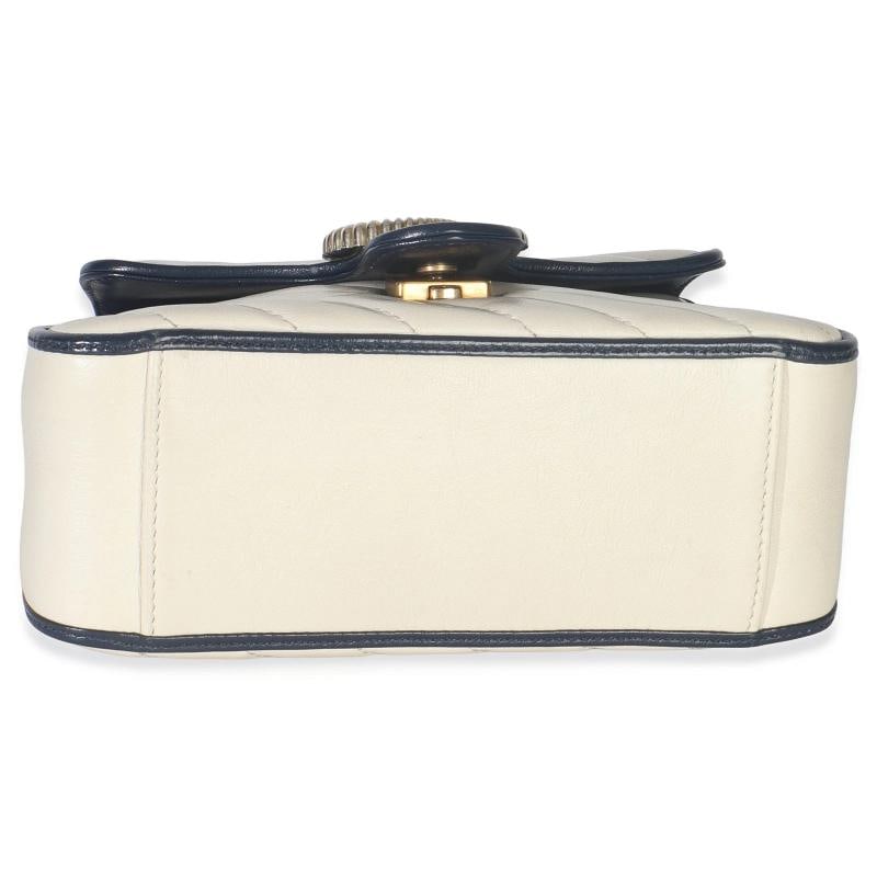 Gucci Navy White Calfskin Matelasse Diagonal Torchon Mini GG Marmont Top Handle - 9