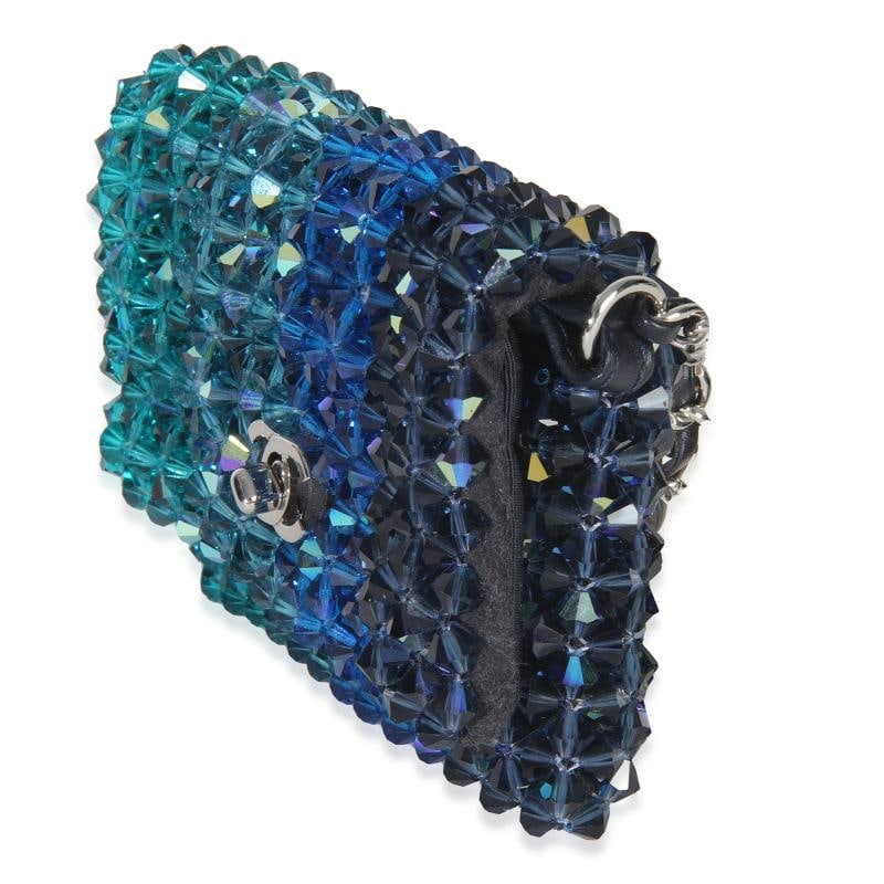 Chanel Blue Ombre Beaded Micro Clutch On Chain - 5