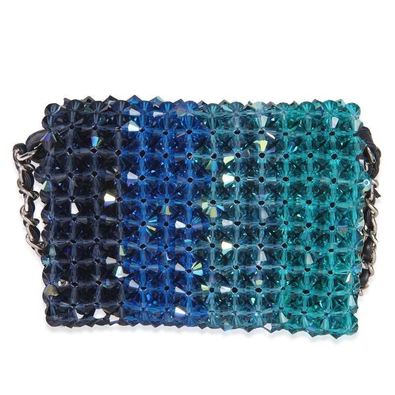 Chanel Blue Ombre Beaded Micro Clutch On Chain - 9