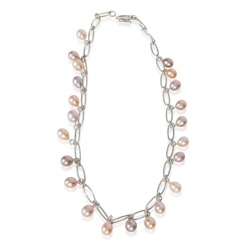 Tiffany & Co. Sterling Silver Pearl Elsa Peretti Oval Link Necklace - 3