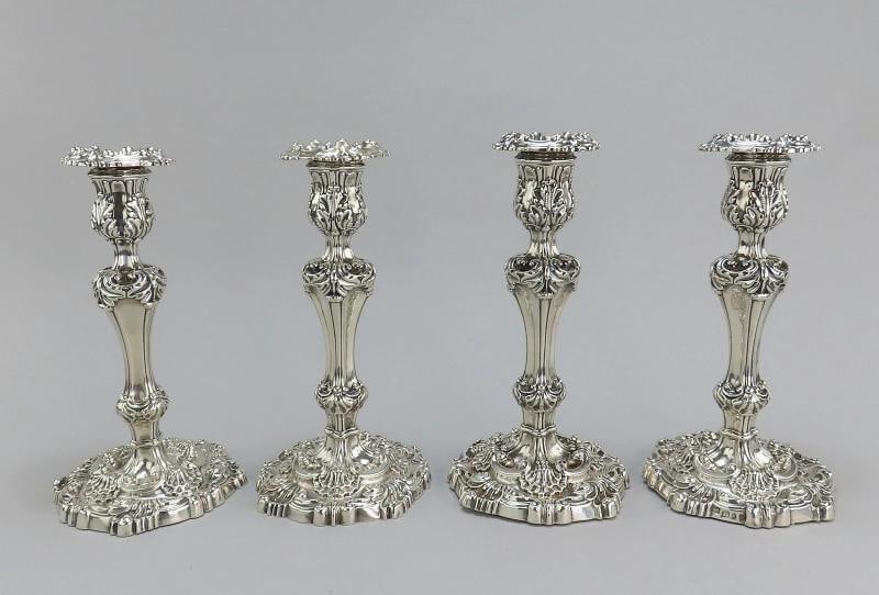 Ornate Set 4 1811-1819 English Georgian Sterling Silver Candlesticks (1 of 10)