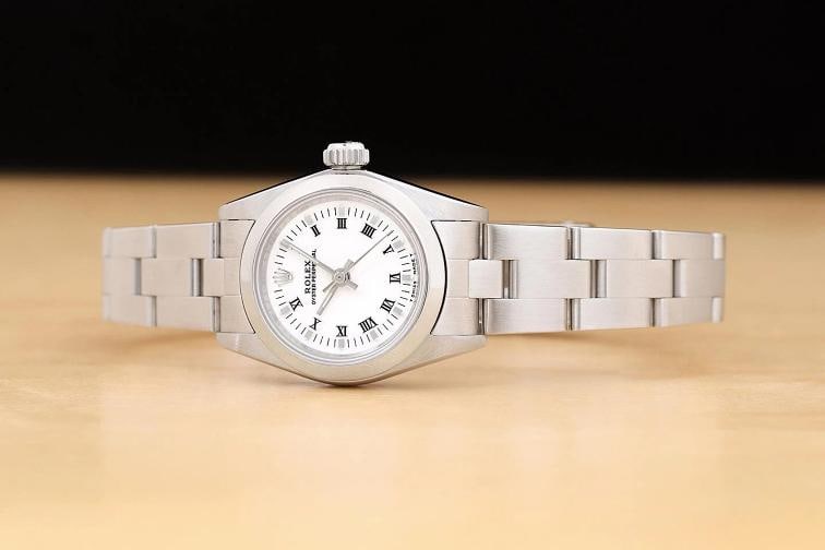 ROLEX LADIES OYSTER PERPETUAL 26MM 67180 WHITE ROMAN STAINLESS STEEL WATCH - 3