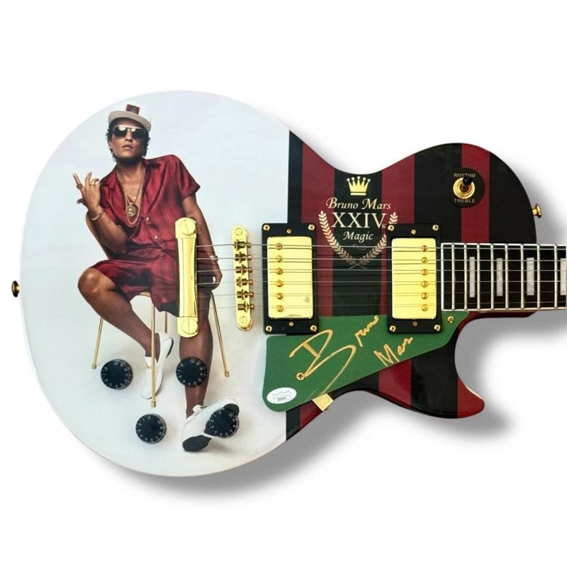 Bruno Mars Signed Guitar Custom Graphics JSA COA 24k Magic That's What I Like: Industry: Music,Signed: Yes,Autograph Authentication: James Spence (JSA),Object Type: Guitar & Guitar Pick,Original/Reproduction: Original,Country of Origin: United States Signer: Bruno Mars Item
