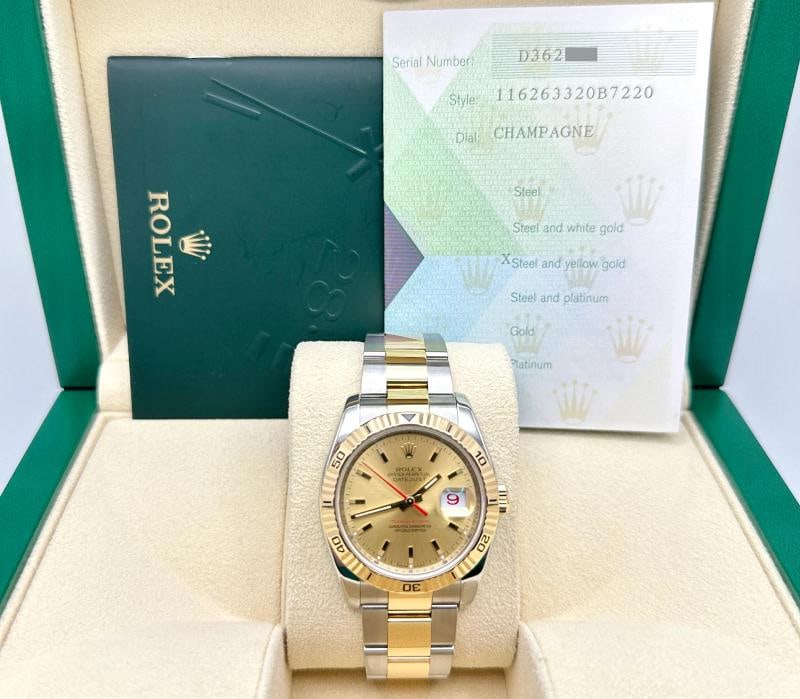 2026 Service Rolex Datejust Turn-O-Graph 116263 36mm 18k Gold Steel Box Paper - 2