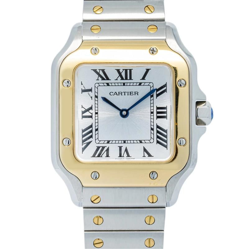 Cartier Santos W2SA0033 2025 Card 18k YG Two Tone Silver Dial Quartz Lady 27mm: Case Size 27mm x 34.5mm Wrist Fit 6.75inches Box No Papers Yes Condition Ã¢â¬â Used - Like New Full Specifications Brand Cartier Model Santos Customized No Serial #