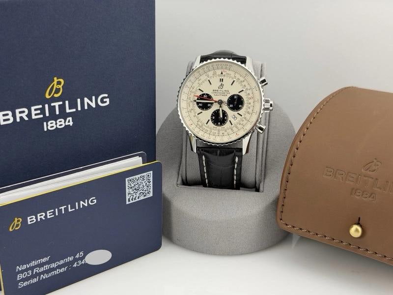 Breitling Navitimer Rattrapante B03 AB0311 45mm Silver Dial Steel Box Papers - 12