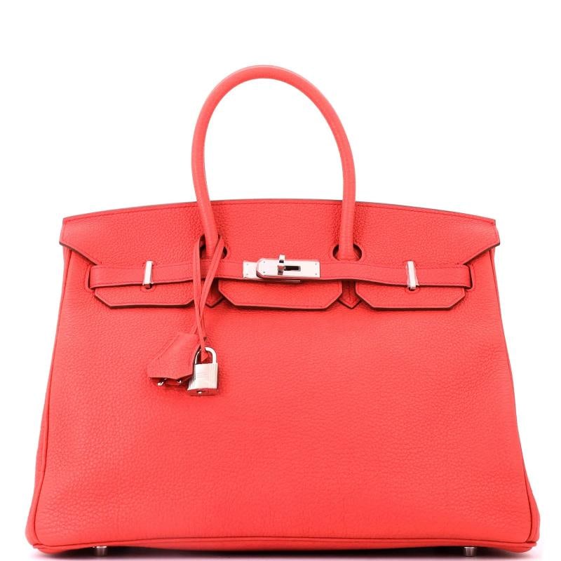 Hermes Birkin Handbag Pink Togo with Palladium Hardware 35: Accessories: Keys, Dust Bag, Lock, Clochette Measurements: Handle Drop None", Height 10", Width 13.5", Depth 7", Strap Drop None". Condition: Pre-owned - Good,Brand: Hermes,Exterior Material: