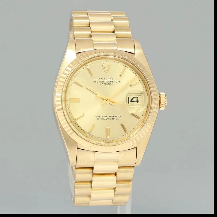 Rolex DateJust 36mm 1601 Yellow Gold President Champagne Pie Pan Stick Watch Box (1 of 7)
