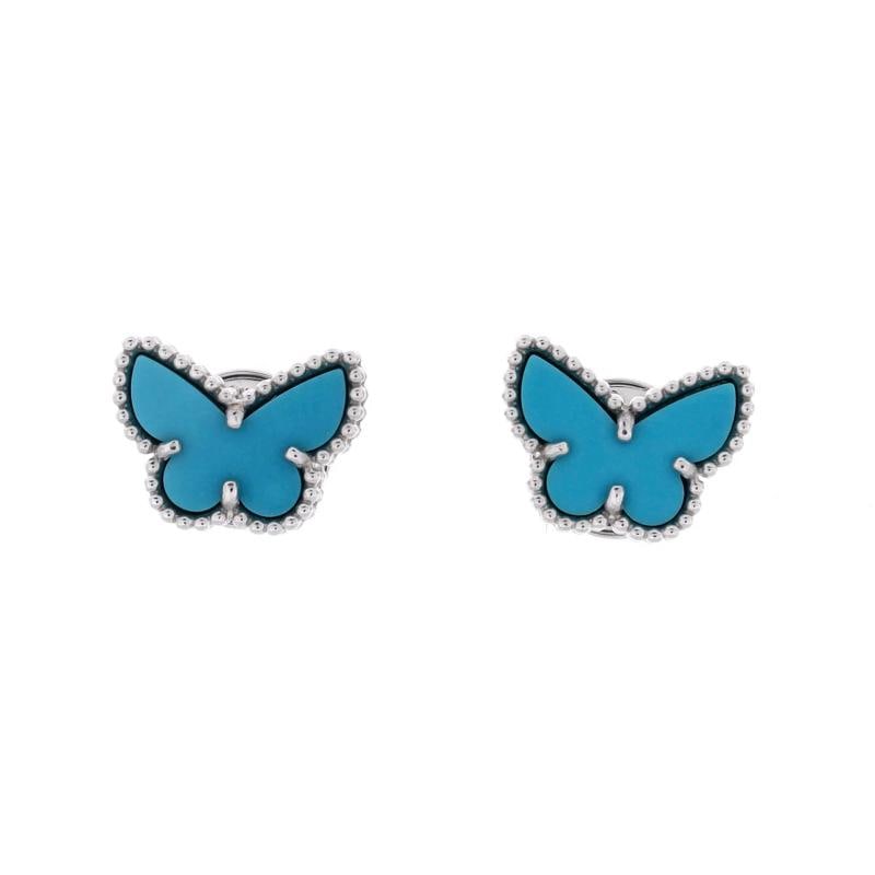 Van Cleef & Arpels Sweet Alhambra Butterfly Stud Earrings 18K White Gold: Measurements: Height/Length: 8.10 mm, Width: 10.85 mm . Condition: Pre-owned - Good,Brand: Van Cleef & Arpels,Main Stone: Turquoise,Metal: 18K White Gold,Metal Purity: 18K,Style: Stud,Type: