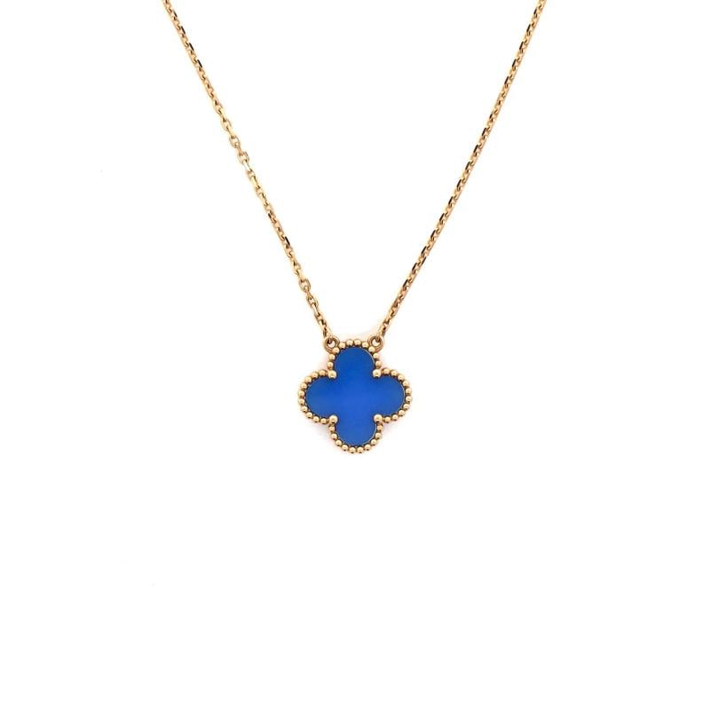 Van Cleef & Arpels Vintage Alhambra Pendant Necklace 18K Yellow Gold and Agate: Measurements: Length: 14.75 - 16.5 ", Pendant Length: 15.50 mm, Pendant Width: 14.95 mm . Condition: Pre-owned - Good,Brand: Van Cleef & Arpels,Main Stone: Agate,Metal: 18K Yellow Gold,Metal Purity: 1